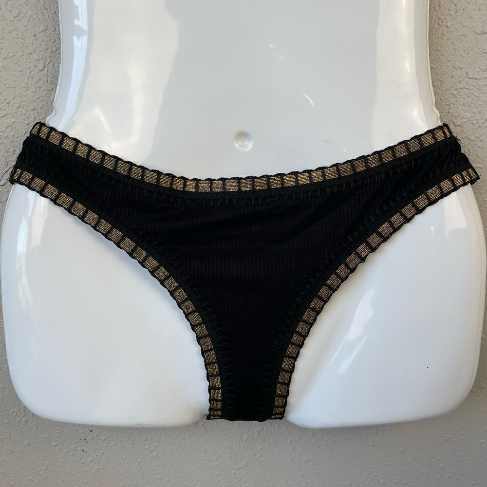 NWT Platinum Swimwear Gold Crochet Trim Bikini Bottoms Size S